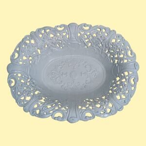 Vintage Italian Ornate Filigree Blue Painted Metal Fruit Bowl/Basket Italy